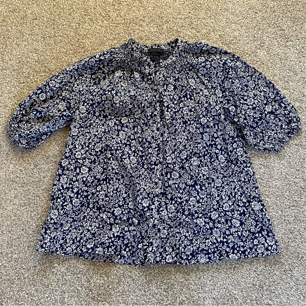 Hatch Blue Mandarin Collar Boxy Blouse